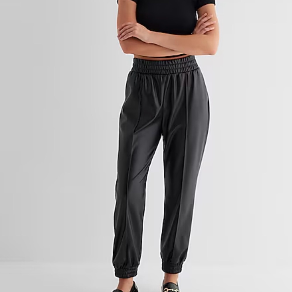 Express High Waisted Faux Leather Seamed Joggers